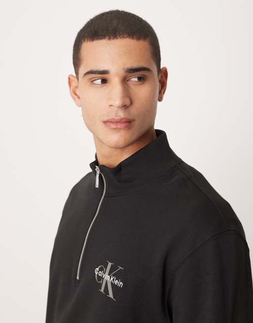 Calvin Klein Jeans - Sort sweatshirt med kvart lynlås og monokromt logoprint, 4 af 5