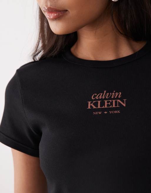 Calvin Klein Jeans - Sorte baby-T-shirt med ribber og logo, 2 af 4