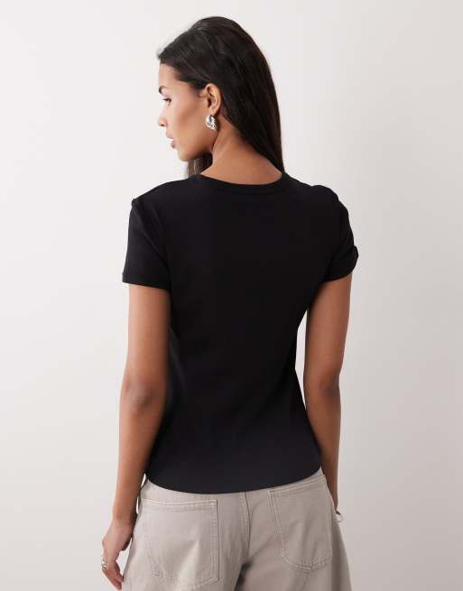 Calvin Klein Jeans - Sorte baby-T-shirt med ribber og logo, 4 af 4