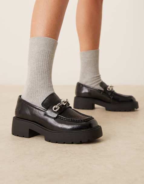 Calvin Klein Jeans - Sorte chunky loafers i læder med kædedetalje - view 1