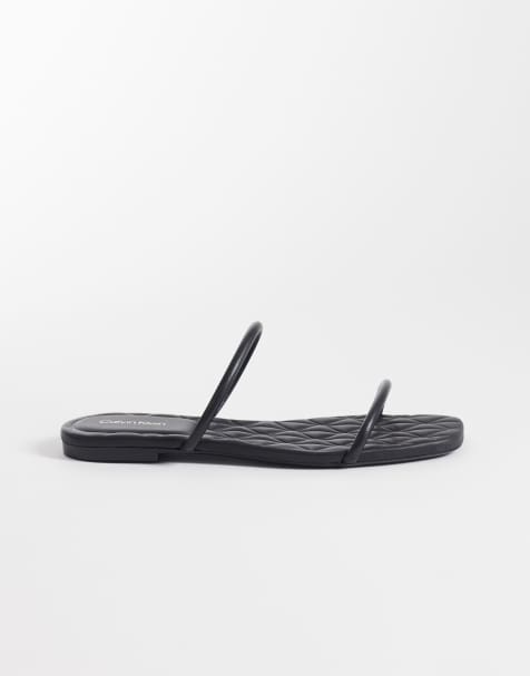 Calvin Klein Jeans - Sorte flade sandaler med firkantet tå og vatteringer i læder - view 1