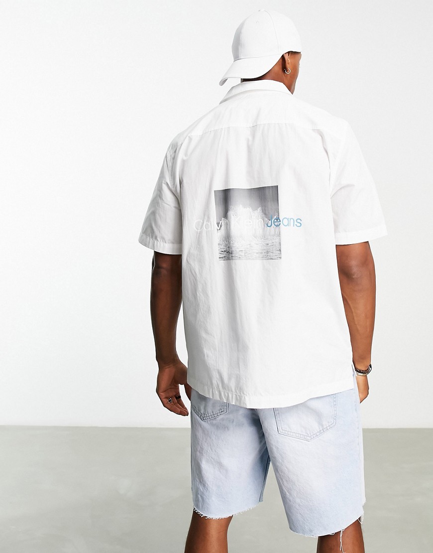 Calvin Klein Jeans splash photo back print short sleeve shirt in white