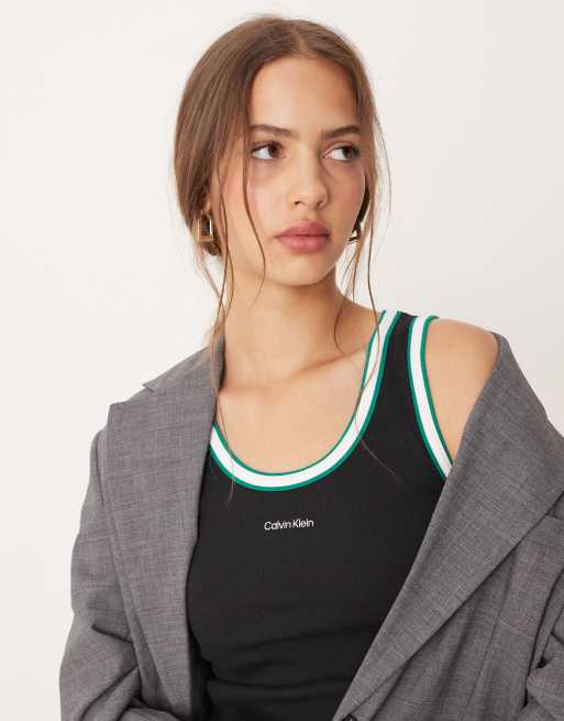 Calvin Klein Jeans sporty tank in black and green, 2 of 4