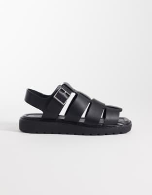 Calvin Klein Jeans square toe leather fisherman sandals in black