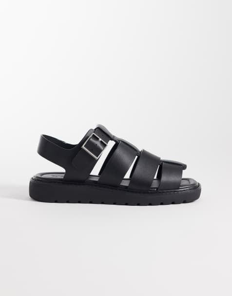 Calvin Klein Jeans square toe leather fisherman sandals in black - view 1