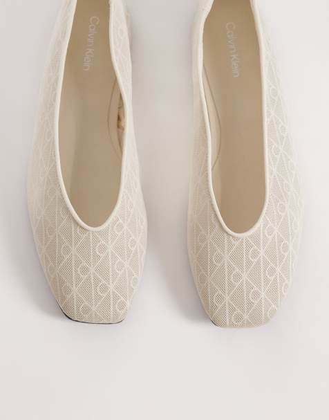 Calvin Klein Jeans Square toe mesh ballerina flats in cream - view 1