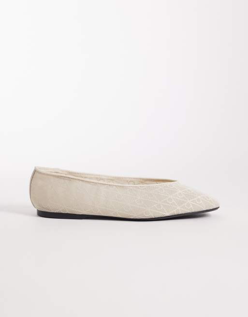 Calvin Klein Jeans square toe mesh ballerina flats in cream, 2 of 4