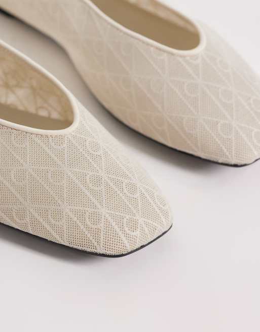 Calvin Klein Jeans square toe mesh ballerina flats in cream, 4 of 4