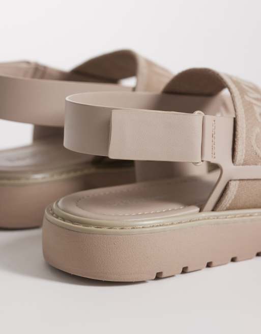 Calvin Klein Jeans square toe sandal with canvas straps and bold logo in beige  - BEIGE, 3 of 4