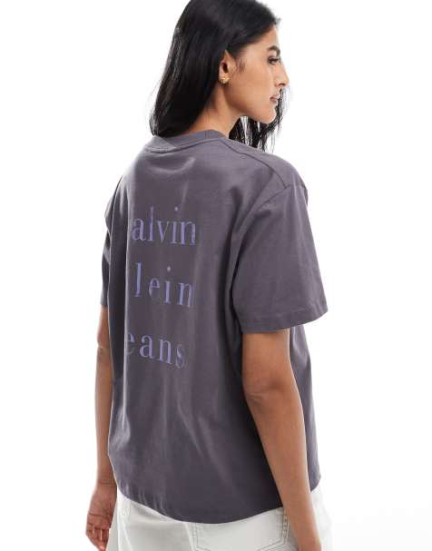 Calvin Klein Jeans stack logo back print t-shirt in grey - view 1