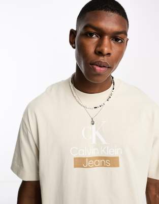 Calvin Klein Jeans stacked archival t-shirt in beige