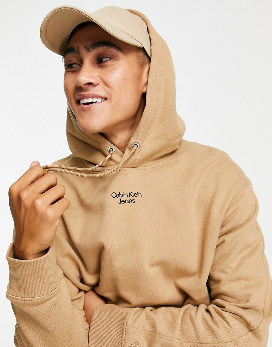Calvin Klein Jeans stacked logo hoodie in camel-Neutral