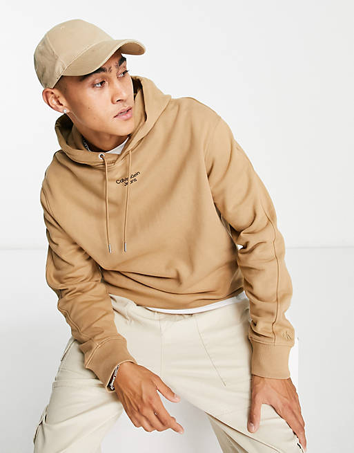 Calvin Klein Jeans stacked logo hoodie in camel | ASOS