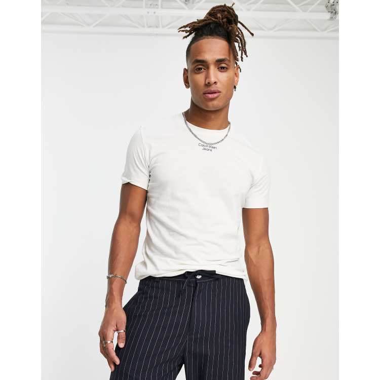 Calvin Klein | ASOS in Jeans ivory slim logo fit t-shirt stacked