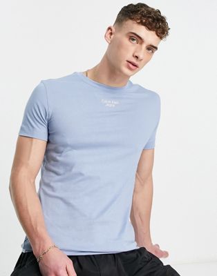 Calvin Klein Jeans stacked logo slim fit t-shirt in light blue - ASOS Price Checker