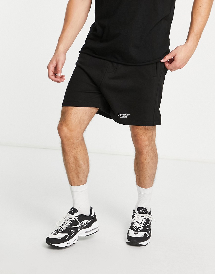 Calvin Klein Jeans stacked logo sweat shorts in black