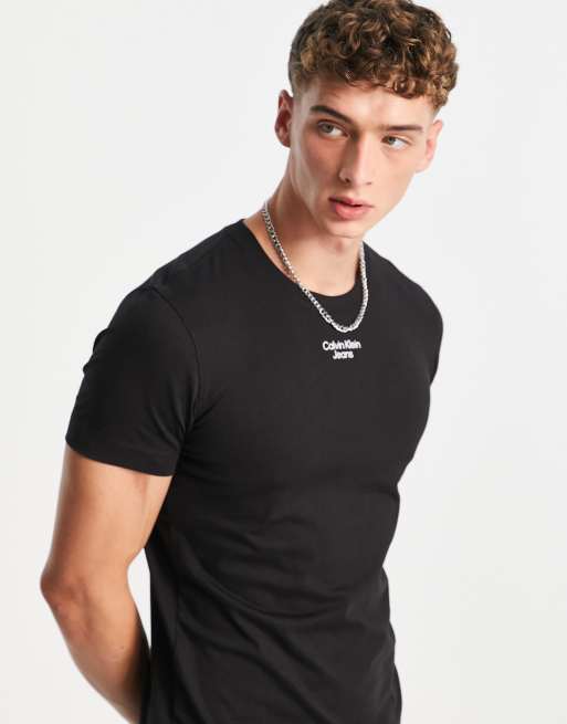 Calvin Klein Jeans stacked ASOS black logo in T-shirt 