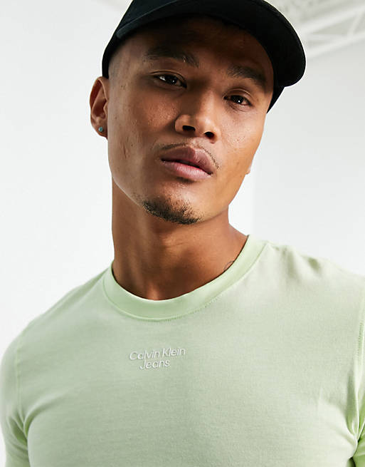Calvin Klein Jeans stacked logo t-shirt in green | ASOS
