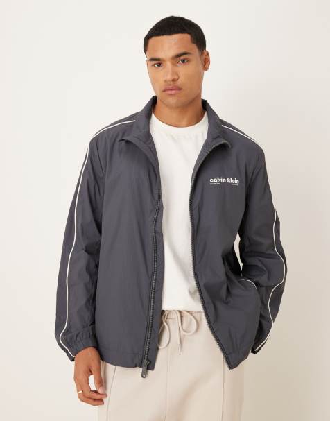 Calvin Klein Jeans standard collar jacket with white detail in blue - view 1
