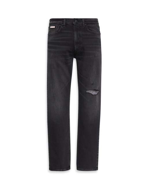 Calvin Klein Jeans – Standard – Gerade geschnittene Jeans in verwaschenem Schwarz mit Zierrissen, 2 von 5