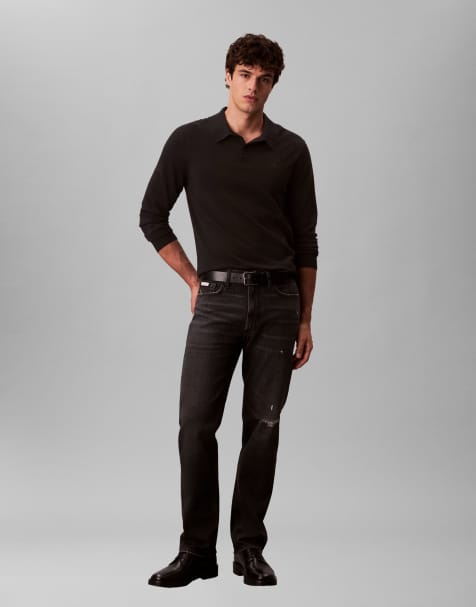 Calvin Klein Jeans standard straight jeans with rip in washed black