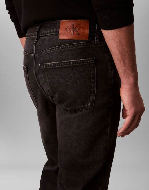 Calvin Klein Jeans standard straight jeans with rip in washed black, 3 of 4