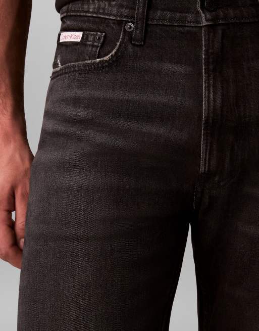 Calvin Klein Jeans standard straight jeans with rip in washed black, 4 of 4
