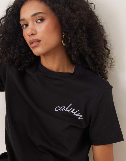 Calvin Klein Jeans stitch chest logo t-shirt in black, 2 of 4