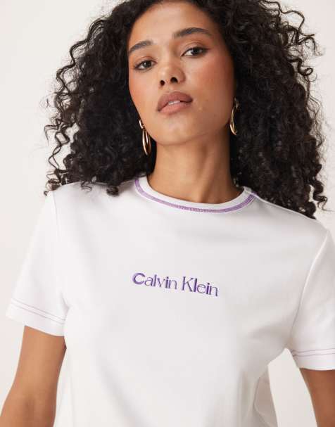 Calvin Klein Jeans stitch logo t-shirt in white - view 1