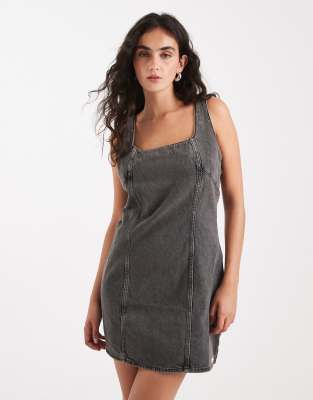 Calvin Klein Jeans Est.1978 Strappy Denim Mini Dress In Gray