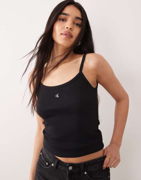 Calvin Klein Jeans strappy rip vest top in black - view 1