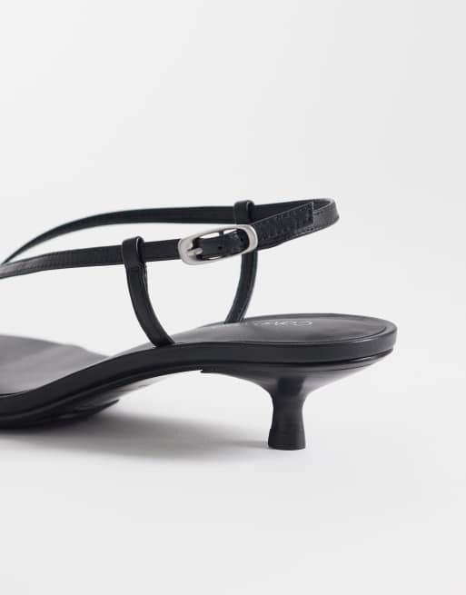 Calvin Klein Jeans strappy slingback leather flip flop heeled sandals in black, 3 of 4