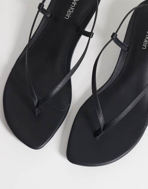 Calvin Klein Jeans strappy slingback leather flip flop heeled sandals in black, 4 of 4
