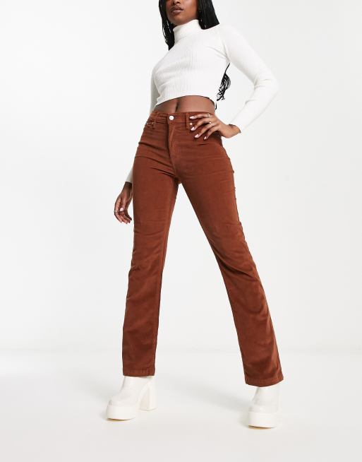 Streetwear Brown High Waist Corduroy Flare Pants Women Winter