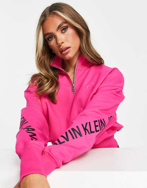 Calvin Klein Jeans stretch innovation half zip sweatshirt in pink