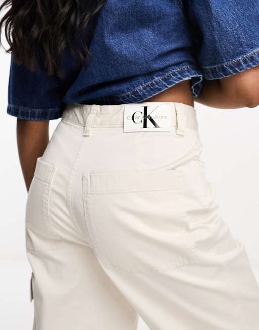 Calvin Klein Jeans stretch twill high ASOS rise cream | trousers in