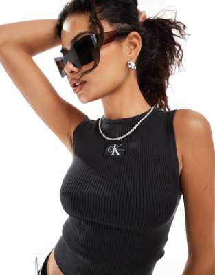 Calvin Klein Jeans - Strick-Tanktop in Schwarz mit Logo-Etikett