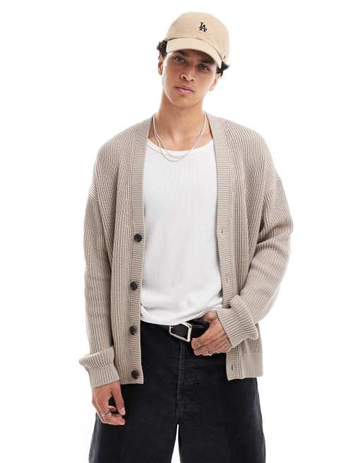 Calvin Klein Jeans – Strickjacke in Malve mit Label aus Webstoff