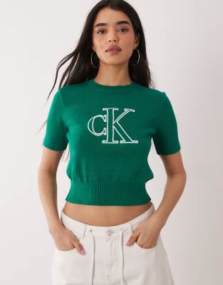 Calvin Klein Jeans - Strickoberteil in Grün mit Monogramm-Logo
