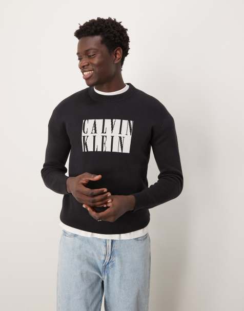 Calvin Klein Jeans – Strickpullover in Schwarz mit kastigem Logo - view 1