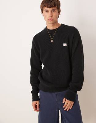 Jeans - Strickpullover in Schwarz mit Waffelstruktur Schwarz 52