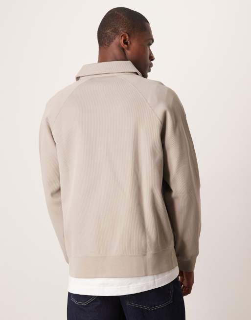 Calvin Klein Jeans – Strickpullver in Khaki mit Kragen, Logo und kurzem Reißverschluss, 4 von 4