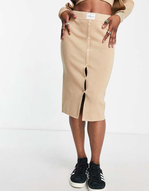 Calvin Klein Jeans – Strickrock in Camel mit Aufnäher, Kombiteil , 4 von 4