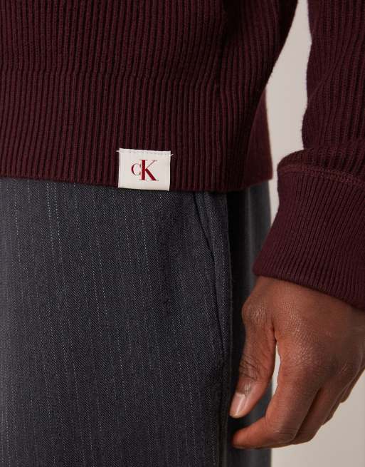 Calvin Klein Jeans stripe knit track jacket in burgundy and white, 5 of 5