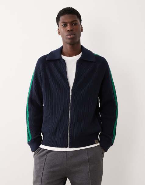 Calvin Klein Jeans stripe knit track jacket in navy and green - view 1