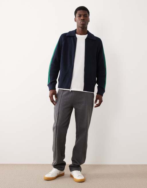 Calvin Klein Jeans stripe knit track jacket in navy and green, 2 of 5