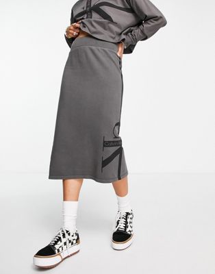 Calvin Klein Jeans co-ord stripe monologo washed skirt in grey