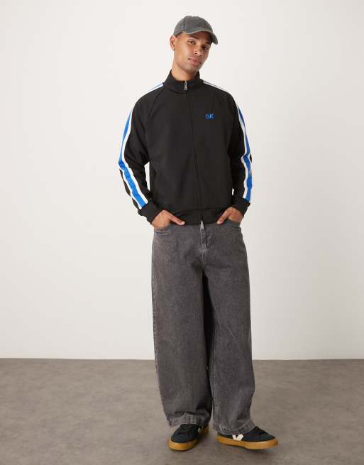 Calvin Klein Jeans stripe track jacket in black and blue, 2 of 4