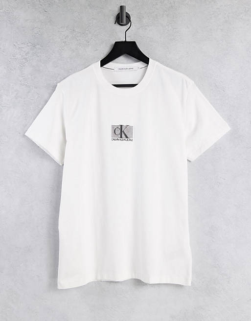 Calvin Klein Jeans striped box logo t-shirt in white