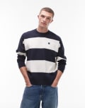 [Calvin Klein Jeans] Calvin Klein Jeans striped sweatshirt in navy and off white Chest 44 Night Sky